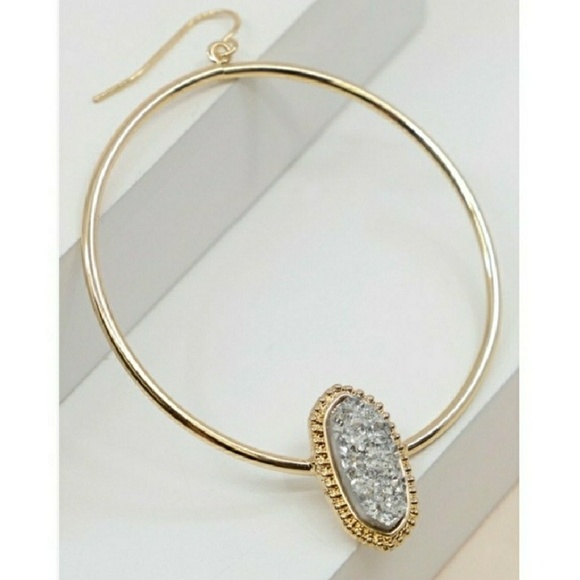 💕 LAST 1 💕 Silver Druzy Accented Circle Earrings - Picture 4 of 4